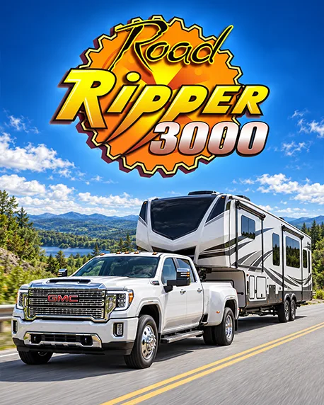 Road Ripper 3000 with a white heavy-duty pickup towing a fifth-wheel RV